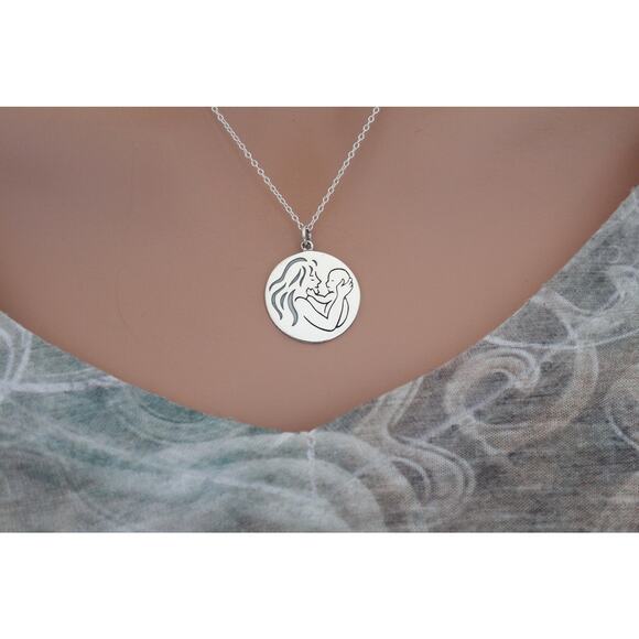 Sterling Silver Mom and Baby Pendant Necklace - Picture 3 of 4